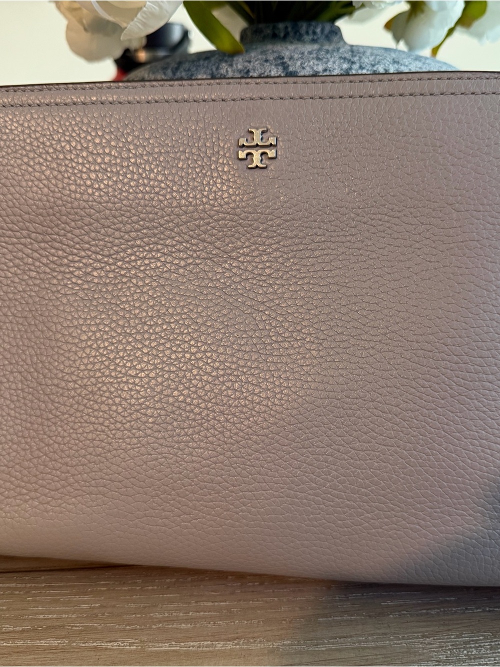 Tory Burch Pebbled Leather Tote in Dusty Rose